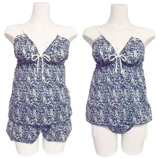 リラックスブラキャミソールとリラックスショーツ･ショートパンツのセット[紺色花柄＊乙女椿キャミ＆桜紐パン･ショートパンツ]|はごろもランジェリー